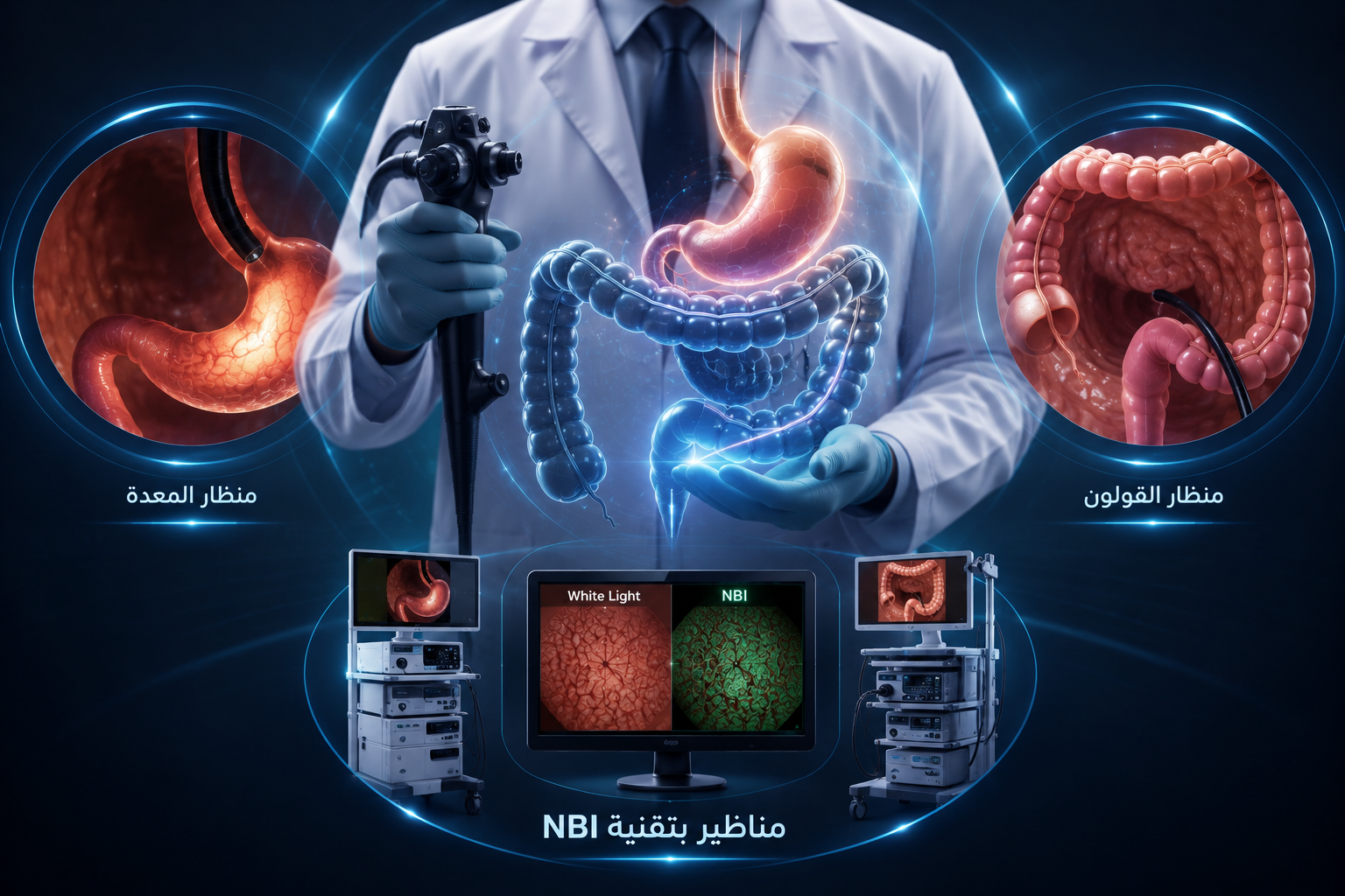 تقديم خدمات منظار المعدة ومنظار القولون بتقنية Narrow Band Imaging (NBI) ومناظير القنوات المرارية (ERCP) ومنظار الموجات فوق الصوتية (EUS)